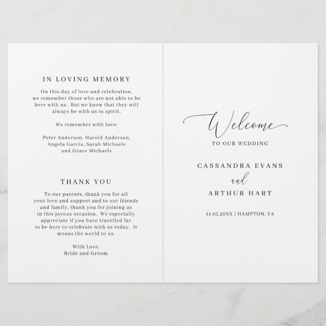 Elegant Formal Budget Folded Wedding Program (Front)