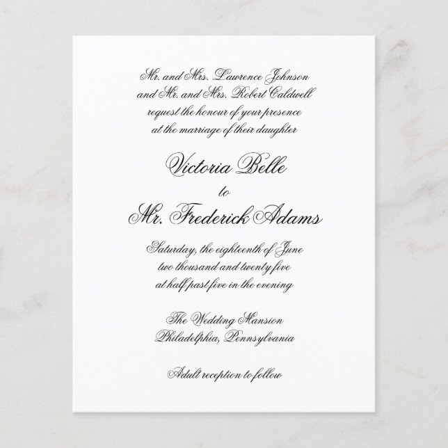Elegant Formal Budget Wedding Invitation Flyer (Front)