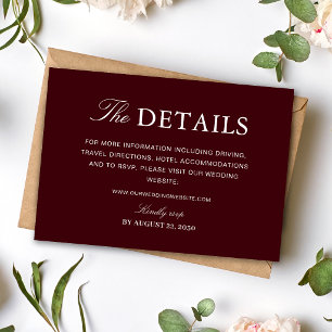 Elegant Formal Burgundy and Ivory Wedding Enclosure Card