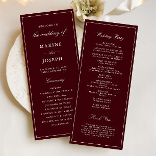Elegant Formal Burgundy and Ivory Wedding Program
