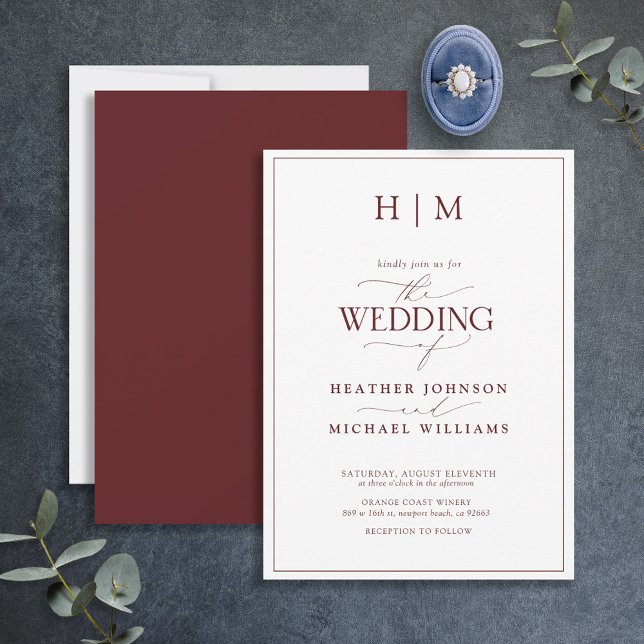 Elegant Formal Burgundy Calligraphy Wedding Invitation (Creator Uploaded)