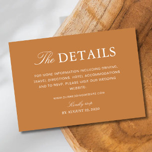 Elegant Formal Burnt Orange Wedding Information Enclosure Card