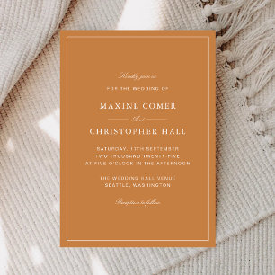 Elegant Formal Burnt Orange Wedding Invitation