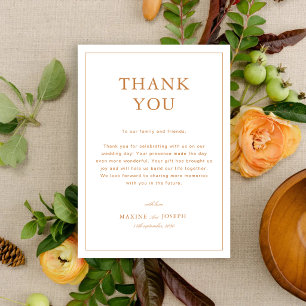 Elegant Formal Burnt Orange Wedding Thank You Card