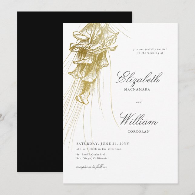 Elegant Formal Classic Gold Calla Lily BW Wedding Invitation (Front/Back)
