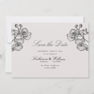 Elegant Formal Classic Orchid Sketch Flora Wedding Save The Date