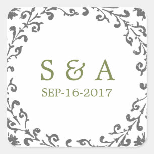 Elegant formal classic vintage wedding monogram square sticker