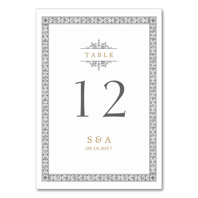 Elegant formal classic vintage wedding table card (Front)