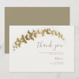 Elegant Formal Classy Gold Butterflies Boho Bridal Thank You Card