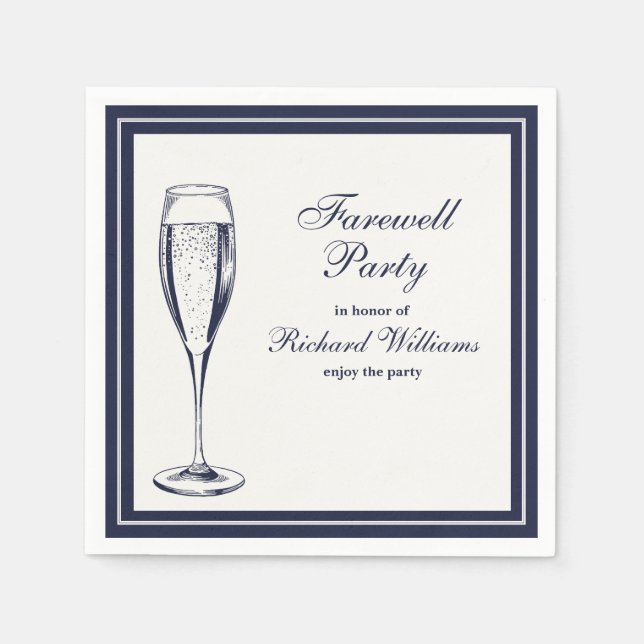 Elegant Formal Dark Bleu White Farewell Party Napkin (Front)