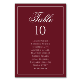 Elegant Formal Deep Burgundy Wedding Seating Chart Table Number