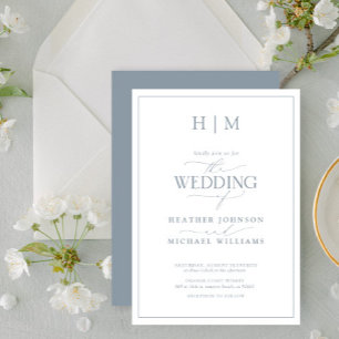 Elegant Formal Dusty Blue Calligraphy Wedding Invitation