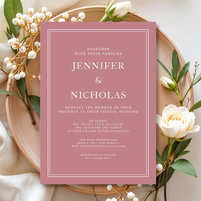Elegant Formal Dusty Pink Virtual Wedding  Invitation (Elegant Formal Dusty Pink Virtual Wedding Invitation)
