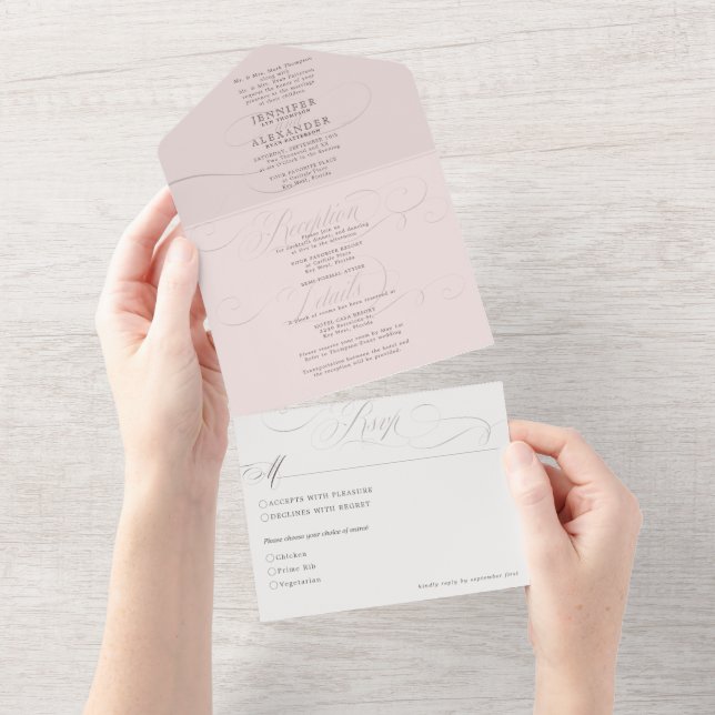 Elegant Formal Dusty Rose Wedding All In One Invit All In One Invitation (Tearaway)