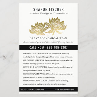 Elegant Formal Faux Gold Lotus Floral Business Flyer