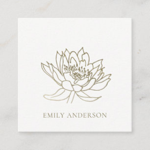 ELEGANT FORMAL FAUX GOLD LOTUS LINE DRAWING FLORAL SQUARE BUSINESS CARD