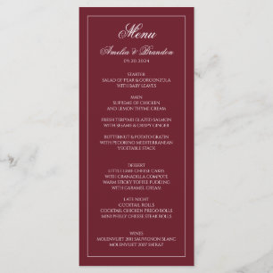 Elegant Formal Full Deep Burgundy Border Wedding Menu