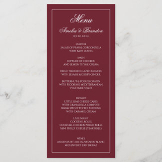 Elegant Formal Full Deep Burgundy Border Wedding Menu
