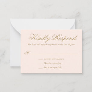 Elegant Formal Gold Blush Wedding Mini RSVP Card