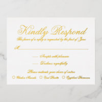 Elégant Formal Gold Foil Mariage Carte RSVP