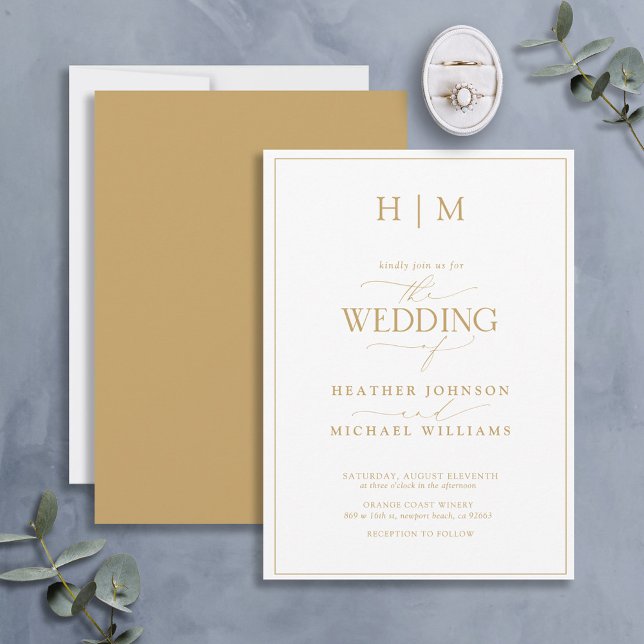 Elegant Formal Gold Monogram Calligraphy Wedding Invitation (Creator Uploaded)