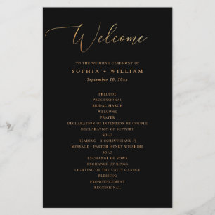 Elegant Formal Gold Script & Black Wedding Program