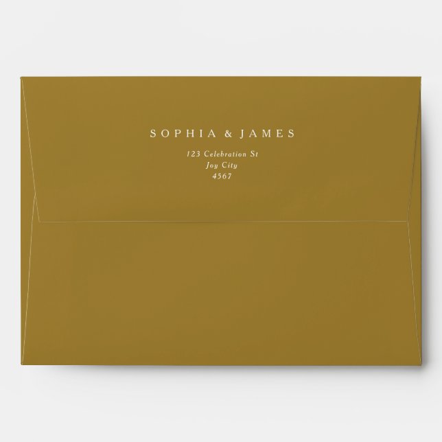 Elegant Formal Golden Ochre Typography Wedding Envelope (Back (Top Flap))