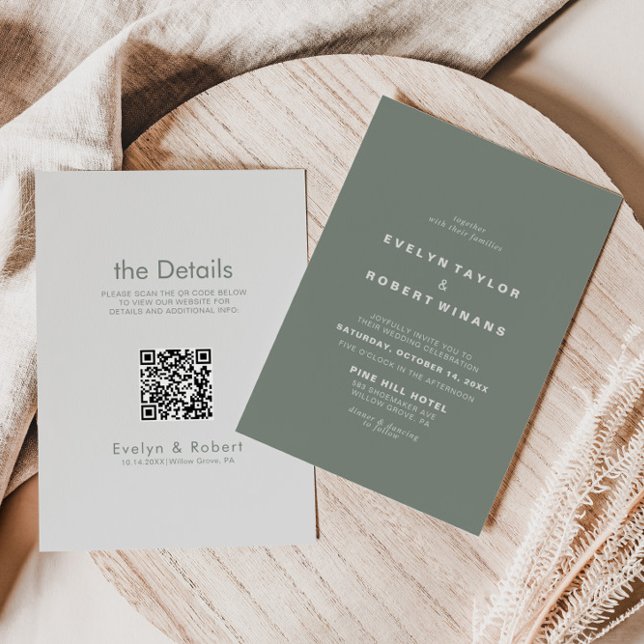 Elegant Formal Green Front and Back Wedding  Invitation (Creator Uploaded)