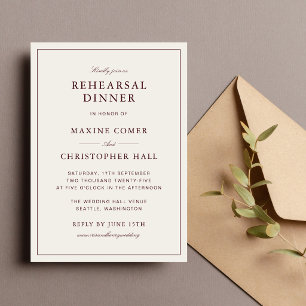Elegant Formal Ivory & Burgundy Rehearsal Dinner Invitation