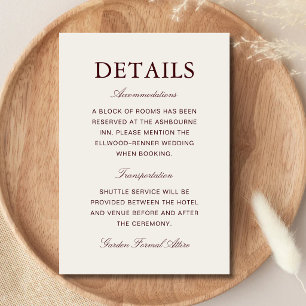 Elegant Formal Ivory & Burgundy Wedding Enclosure Card