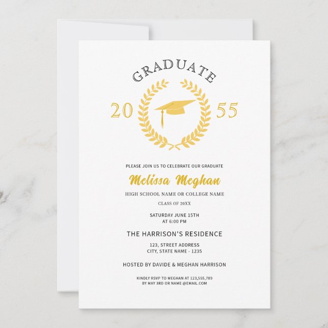 Elegant Formal Laurel Wreath Gold Cap Party  Invitation (Front)