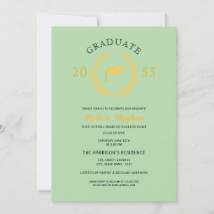 Elegant Formal Laurel Wreath Gold Cap Party Invitation
