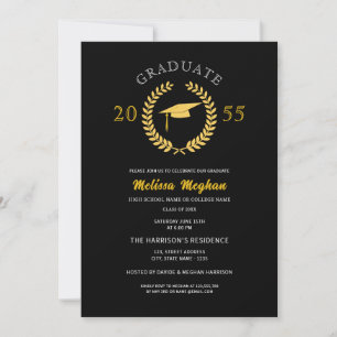 Elegant Formal Laurel Wreath Gold Cap Party  Invitation