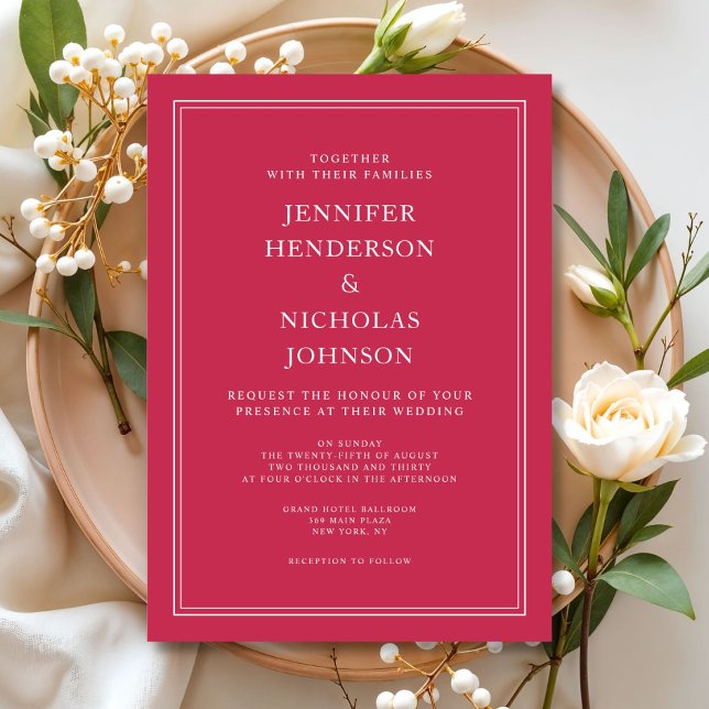 Elegant Formal Magenta Red Wedding Invitation (Elegant Formal Magenta Red Wedding Invitation)