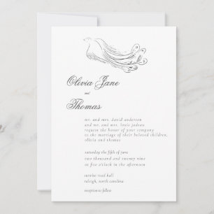 Elegant Formal Minimalist Modern Peacock Wedding Invitation