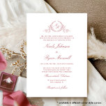 Elegant Formal Monogram Burgundy Wedding Invitation<br><div class="desc">Delight friends and family with this elegant wedding invitation showcasing exquisite fine hand drawn leafy botanical monogram with bride and groom's initials. Clean and simple design full of elegance and grace with hand written calligraphy details. Elegant design with parents names. Several card shapes options to choose from. Part of our...</div>