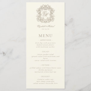 Elegant Formal Monogram Crest Ivory Wedding Menu