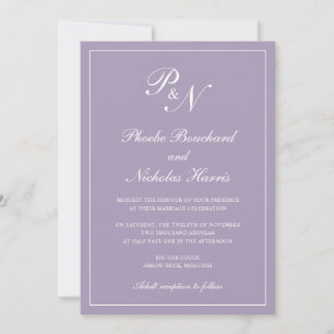 Elegant Formal Monogram Dusty Purple Wedding Invitation
