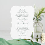 Elegant Formal Monogram Green Wedding Invitation<br><div class="desc">Delight friends and family with this elegant wedding invitation showcasing exquisite fine hand drawn leafy botanical monogram with bride and groom's initials. Clean and simple design full of elegance and grace with hand written calligraphy details. Elegant design with parents names. Several card shape options to choose from. Part of our...</div>