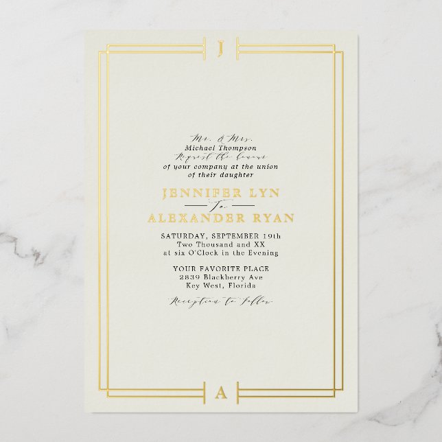 Elegant Formal Monogram RSVP QR Code Wedding Gold  (Front)