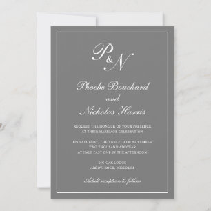 Elegant Formal Monogram Simple Grey Wedding Invitation