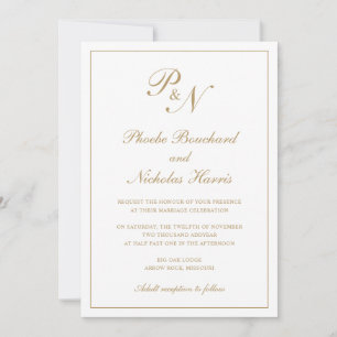 Elegant Formal Monogram Traditional Gold Wedding Invitation