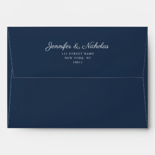 Elegant Formal Navy Blue Script Wedding Address Envelope