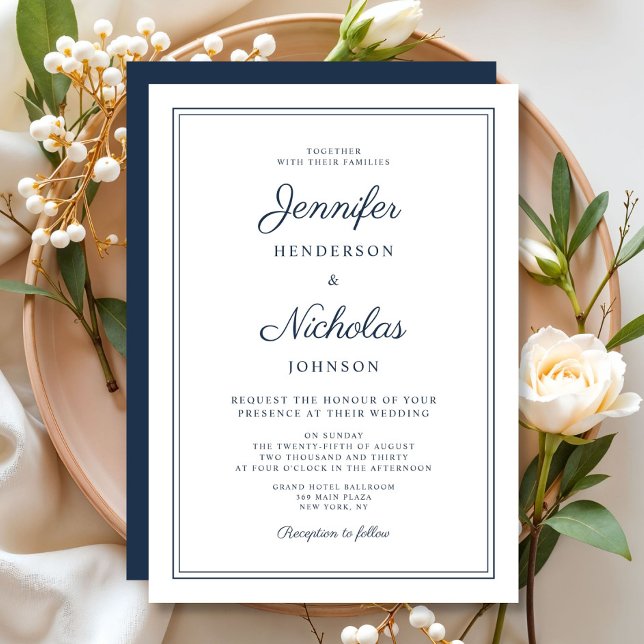 Elegant Formal Navy Blue Wedding  Invitation (Elegant Formal Navy Blue Wedding Invitation)