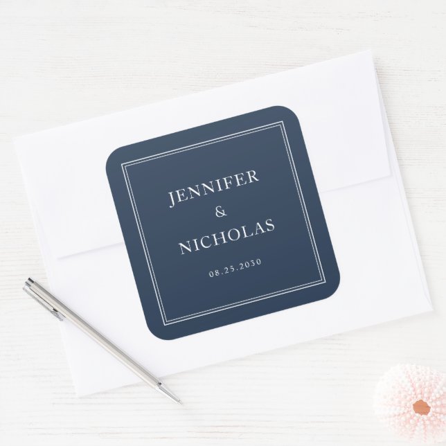 Elegant Formal Navy Blue Wedding Square Sticker (Envelope)