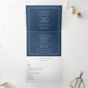 Elegant Formal Navy Bold Wedding Tri-Fold