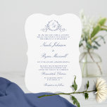 Elegant Formal Navy Monogram Wedding Invitation<br><div class="desc">Delight family and guests with this elegant navy blue Wedding invitation featuring delicate hand drawn leafy botanical monogram personalized with couples initials. Handwritten calligraphy details. Simple, sleek and stylish design. Elegant design with parents names. Several card shapes to choose from. Part of our "Navy Watercolor Botanical Monogram" Collection with a...</div>