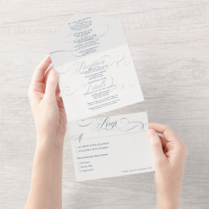 Elegant Formal Navy Simple Wedding All In One Invitation
