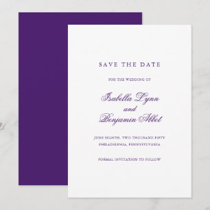 Elegant Formal Non Photo Royal Purple Wedding Save The Date