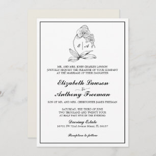 Elegant Formal Orchid Monogram Wedding Invitation